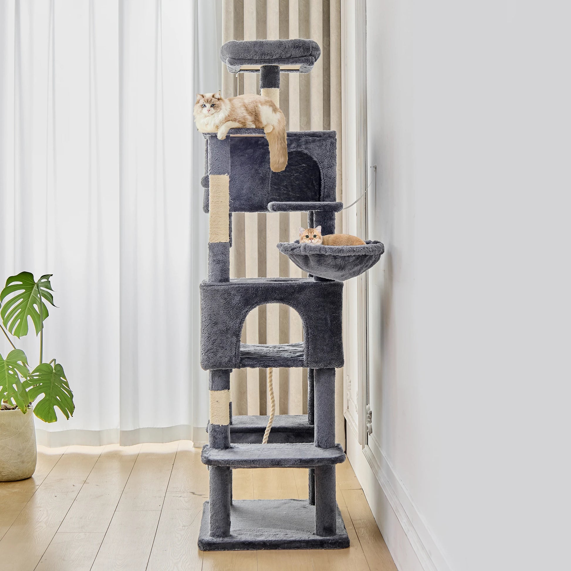 Cat Tree Tower 66 Inch Large Multi Level Cat Climbing Tower with Condo Natural Sisal Scratching Posts Pet House for Indoor